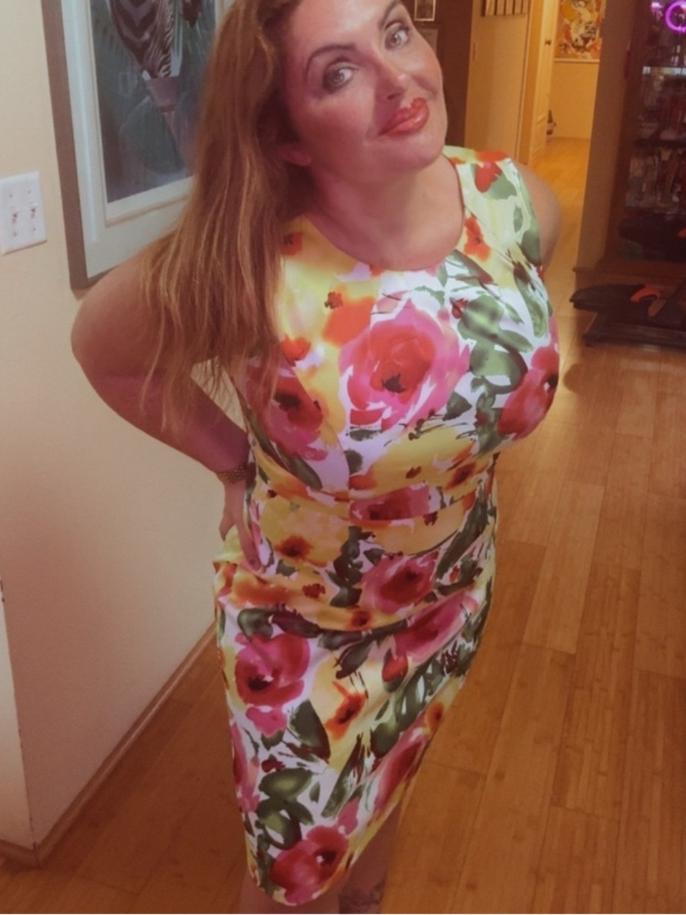 Floral Pencil Skirt in Yellow and Pink